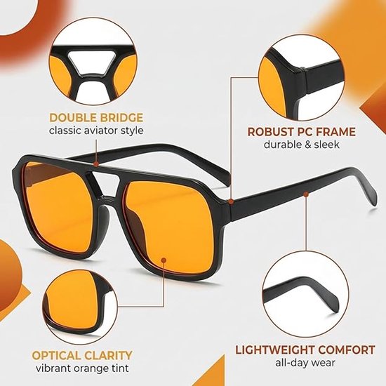 Zonnebrillen - Oranje Glazen - Unisex Oranje Zonnebril - Pilotenbril voor Festivals & Koningsdag - Carnaval - Oranje accessoires van Merkloos — afbeelding 3