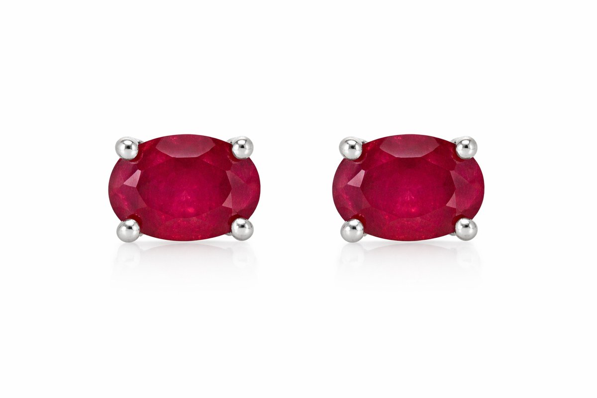 925 Sterling Zilveren Oorbellen met Natuurlijke Vivid Red Robijn - Dames Oorstekers met Edelsteen