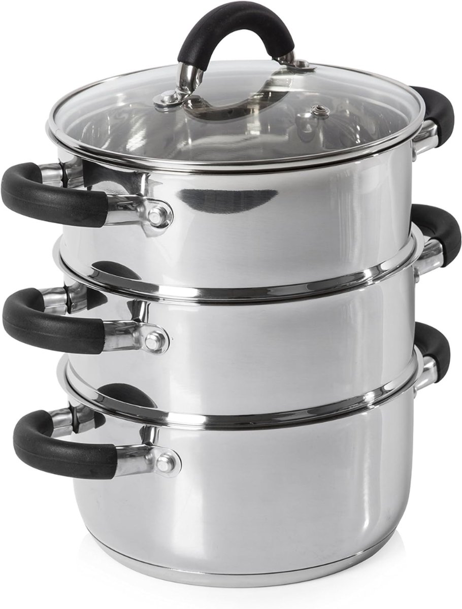 RONN® Stoompan Inductie - Stoompan - Stoompan Electrisch - Stoofpan Inductie Met Deksel - Zilver - 20cm x 27cm x 29cm