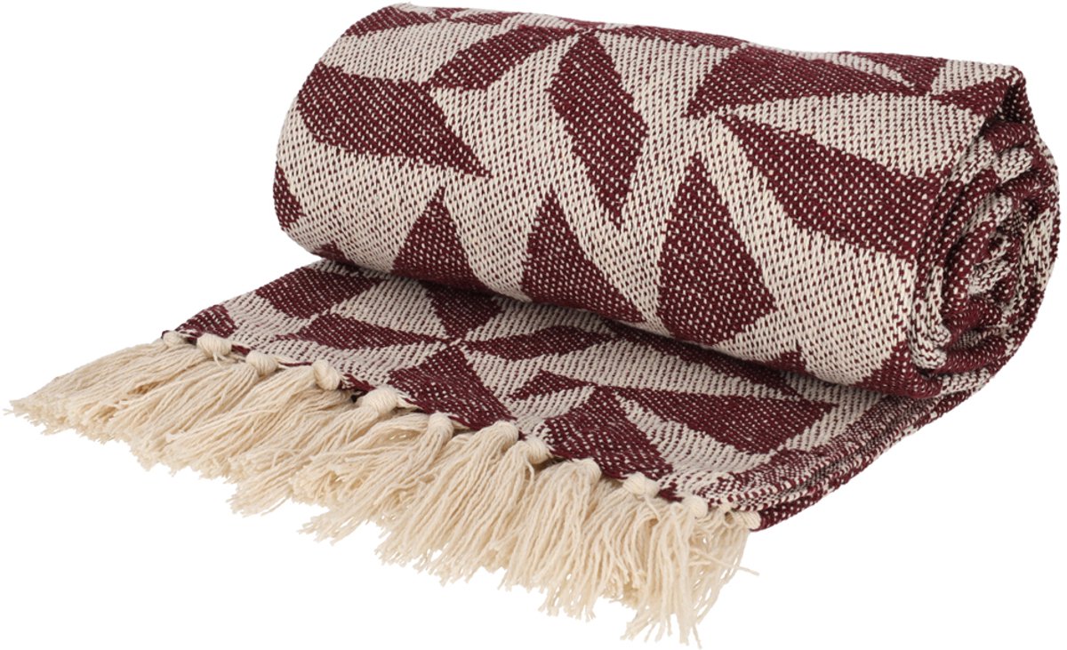 Jens Living Plaid Soof - Gerecycled Katoen - 130 X 180cm - Burgundy Rood - met Patroon en Kwastjes