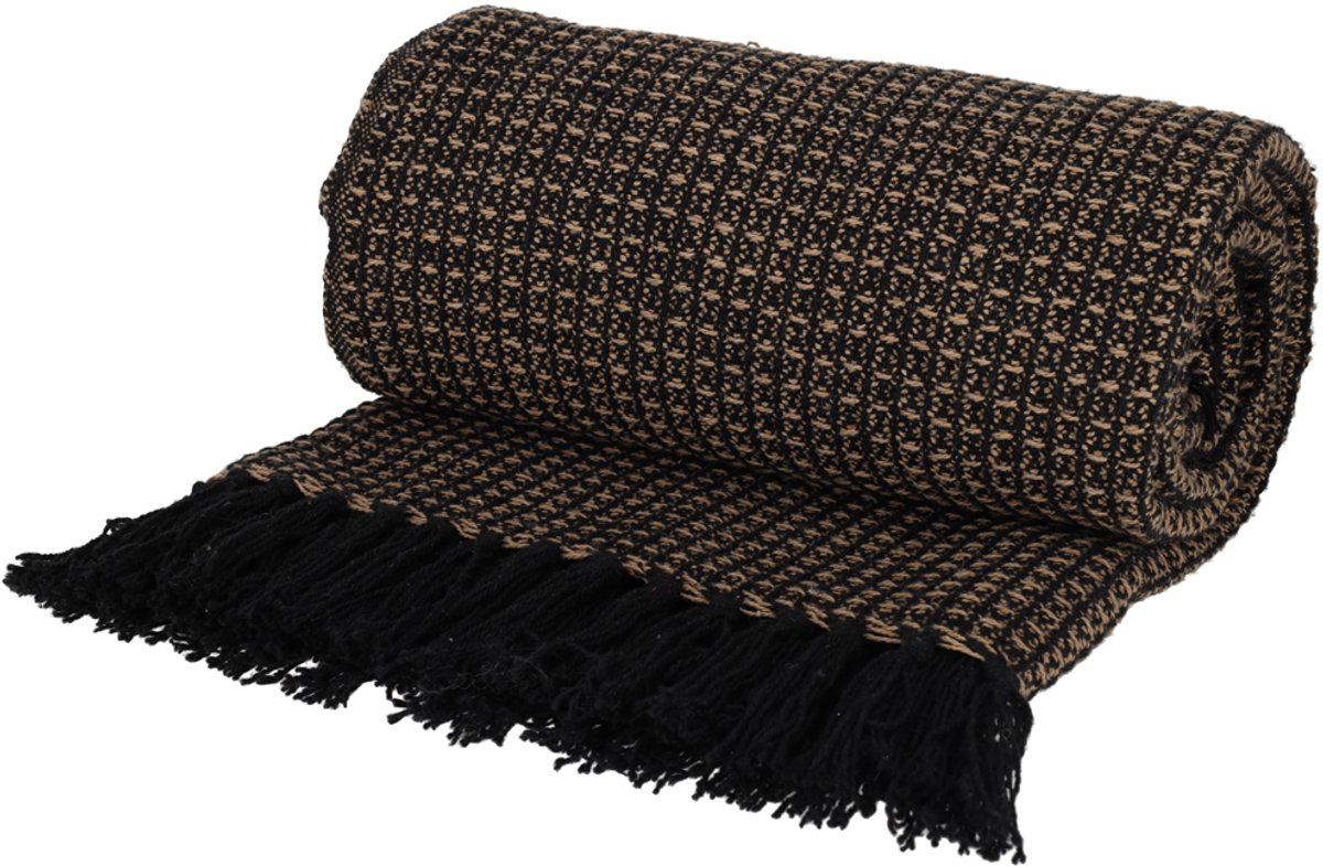 Jens Living Plaid Loek - Gerecycled Katoen - met Kwastjes - Zwart