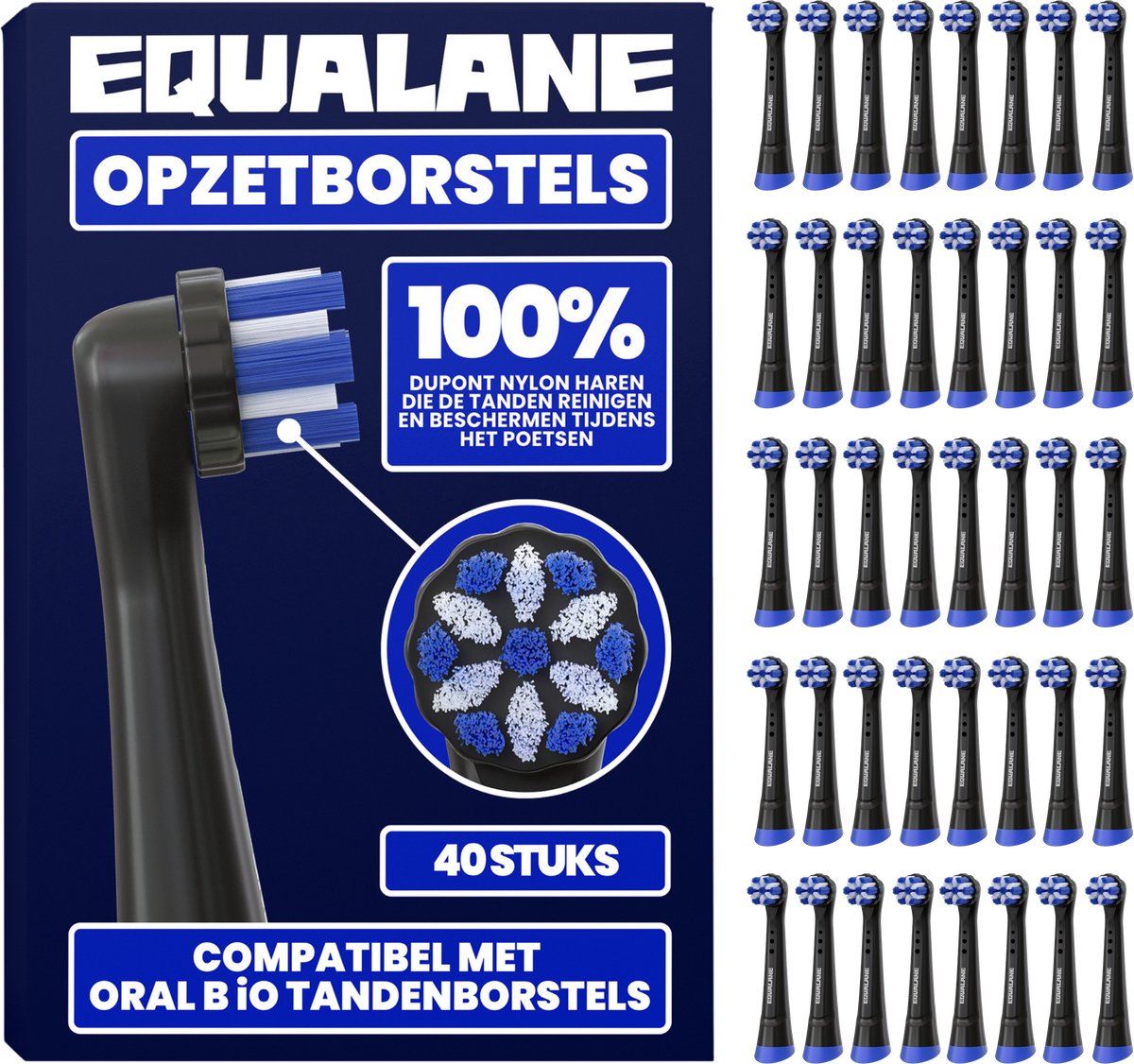 Opzetborstels geschikt voor Oral-B iO - Universele Opzetborstels - Normale Borstelharen - Zwart - 40 Stuks