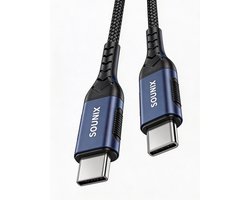 Sounix USB C kabel met E-marker - USB C 3.2 Gen 2 - 20Gbps - 8K60Hz - 5A 100W Snellader - Datakabel en Oplaadkabel - 2 Meter - Nylon - Zwart