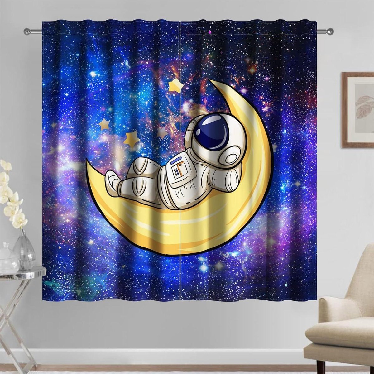 Kindergordijnen 2 panelen - Astronaut thema - Slaapkamer decoratie - Lichtblokkering en is