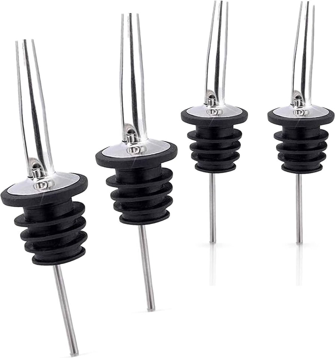 4x Schenktuit - Schenkdop voor op fles - Flesstop met schenker - Wijn / olie schenker - Pour spout - RVS - Druppelvrij doseren - Keuken / bar accessoires - Jonyx