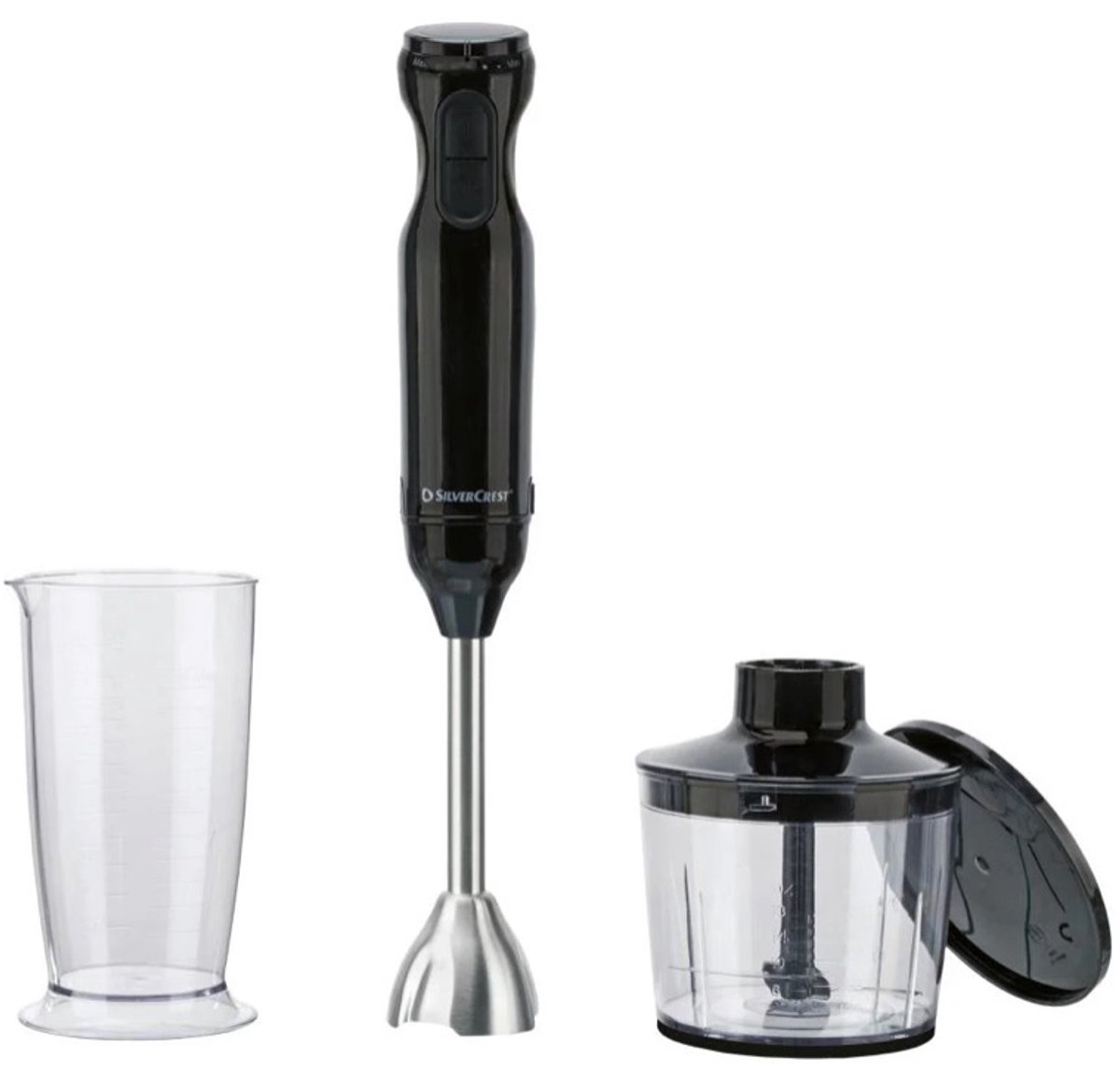 SILVERCREST® Staafmixer Zwart 600W - 3 in 1 -  5 snelheden - Met turboknop - Voor het mixen, pureren en fijnhakken