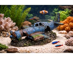 Aquarium Decoratie Vliegtuig Wrak – Realistisch Ornament – Vissen Schuilplaats 20 cm