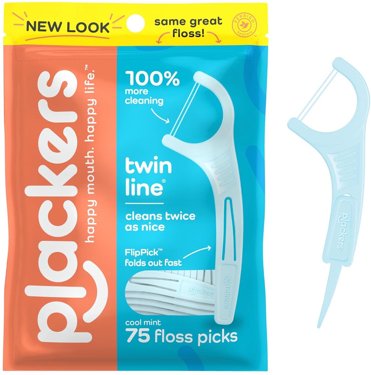 Plackers - Twin-Line Dental Flossers – Cool Mint – 75 Stuks – Dubbele Floss – Super Tuffloss – Effectieve Reiniging