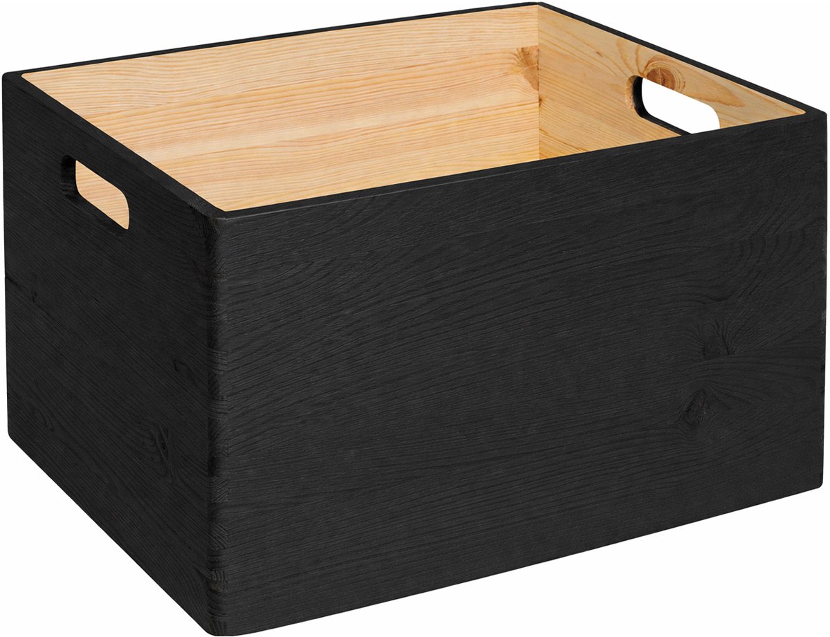 HAUDT® Houten stapel kist KIM MAXI open mat ZWART - 39,5 x 29,5 x 23 cm - inhoud 24,1L - zwarte kist - opbergkist