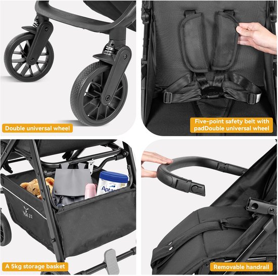 Kinderwagen - Multifunctioneel - met hoge zitplaats - schokdempende wielen - verstelbare zitting voor babyreizen - 2-in-1 — afbeelding 4