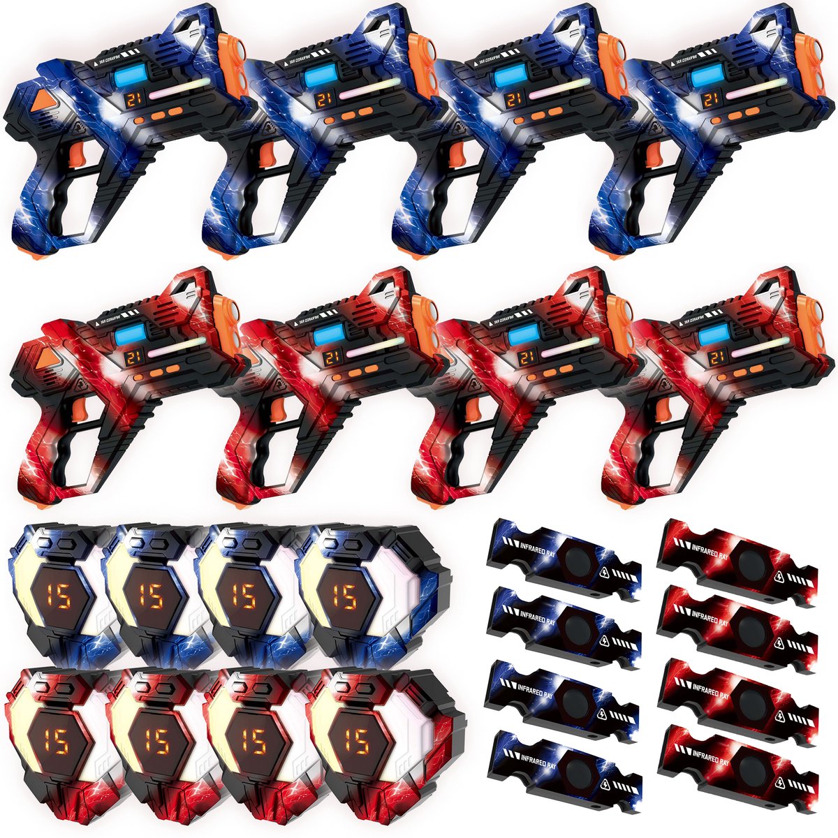 Savorelle® Lasergame Set voor Kinderen - Volwassenen - 8 Spelers - Oplaadbaar Speelgoed Pistool - Laserguns - Lasershoot - 8 Laserguns en 8 Vesten - Binnen en Buiten - Groepsspel