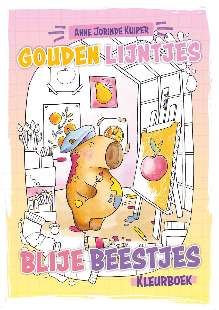 Omslag van Gouden Lijntjes Blije Beestjes kleurboek