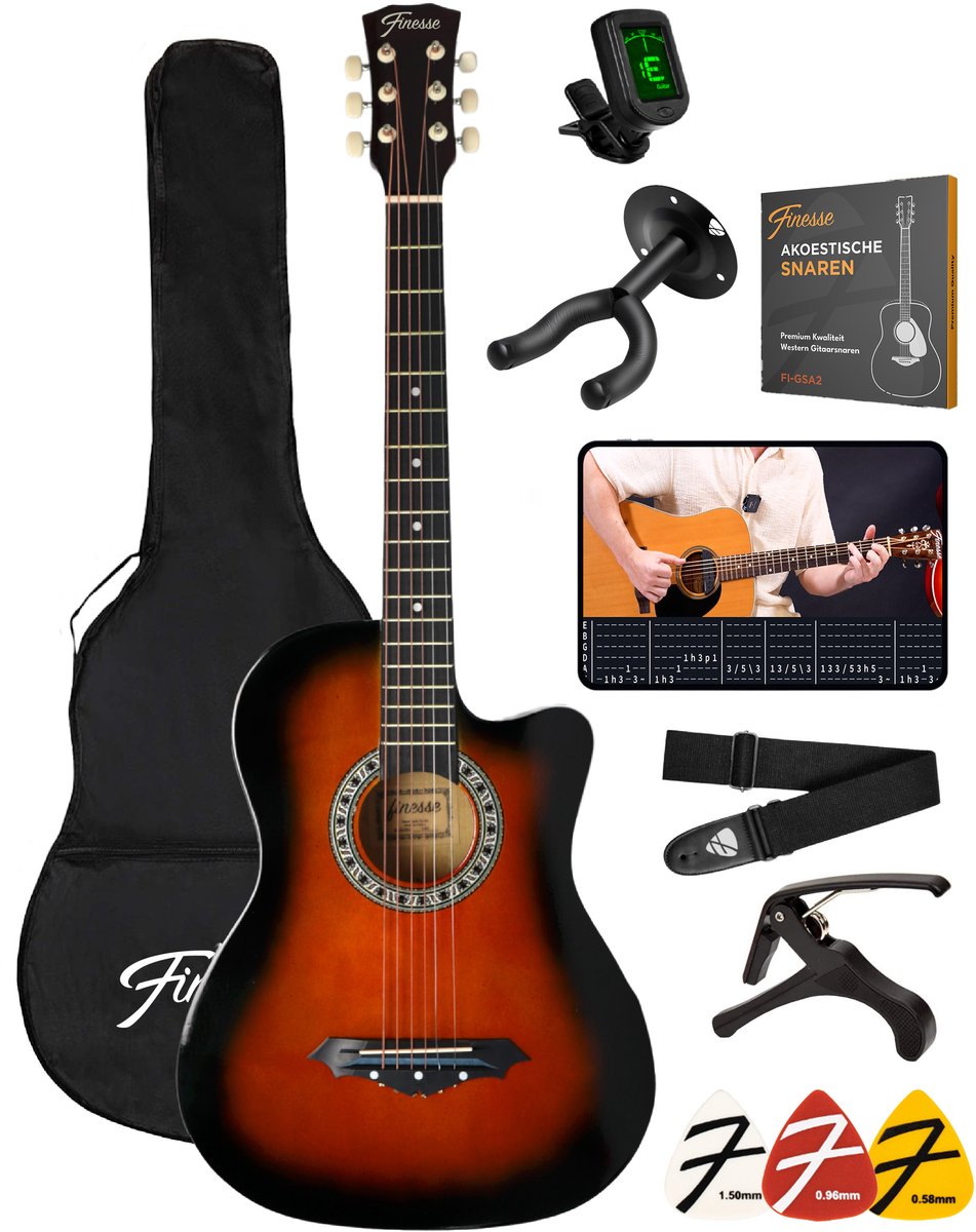 Bol.com Finesse Akoestische Gitaar - met Videocursus - Western Gitaar - Gitaar Kind & Volwassenen - Sunburst aanbieding