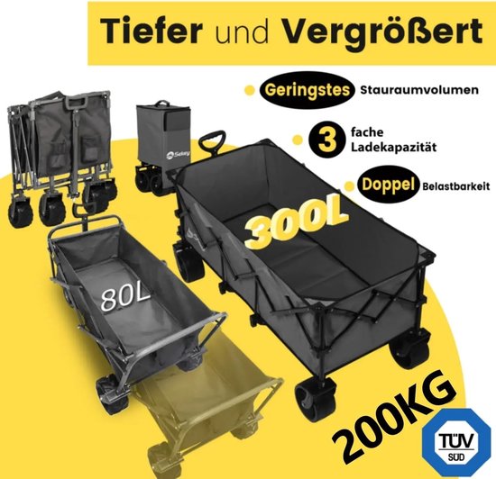 XXXL Opvouwbare Bolderkar - 300L, 200kg Belastbaar, Extra Brede Banden voor Alle Terrein van achilles必霸 — afbeelding 5