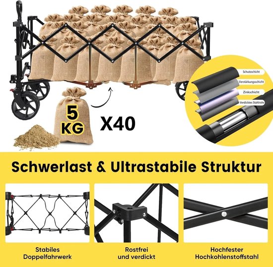 XXXL Opvouwbare Bolderkar - 300L, 200kg Belastbaar, Extra Brede Banden voor Alle Terrein van achilles必霸 — afbeelding 3