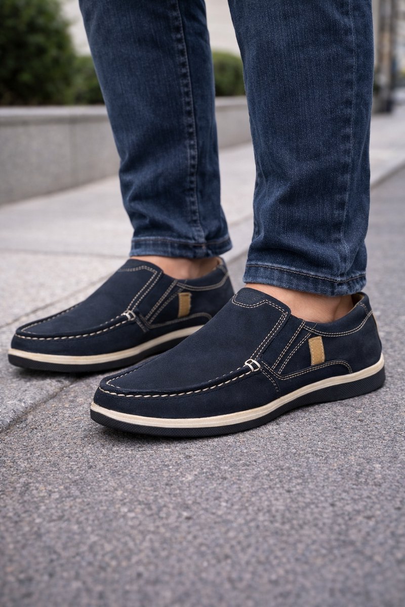 Instapschoenen - Herenschoenen- Mocassins- Loafers schoenen- Heren Instappers Comfort – Leren Casual Herenschoenen 220-1 – Blauw – Maat 41