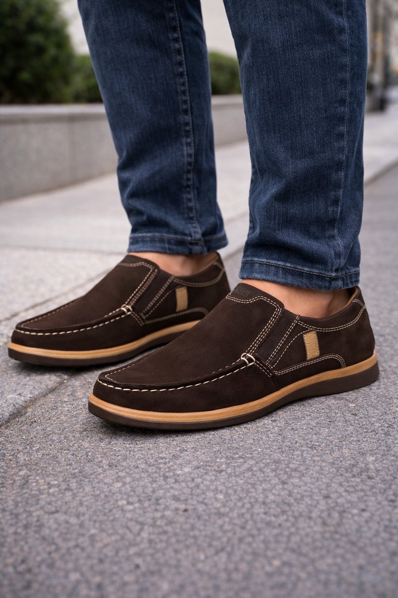 Instapschoenen - Herenschoenen- Mocassins- Loafers schoenen- Heren Instappers Comfort – Leren Casual Herenschoenen 220-1 – Bruin – Maat 40
