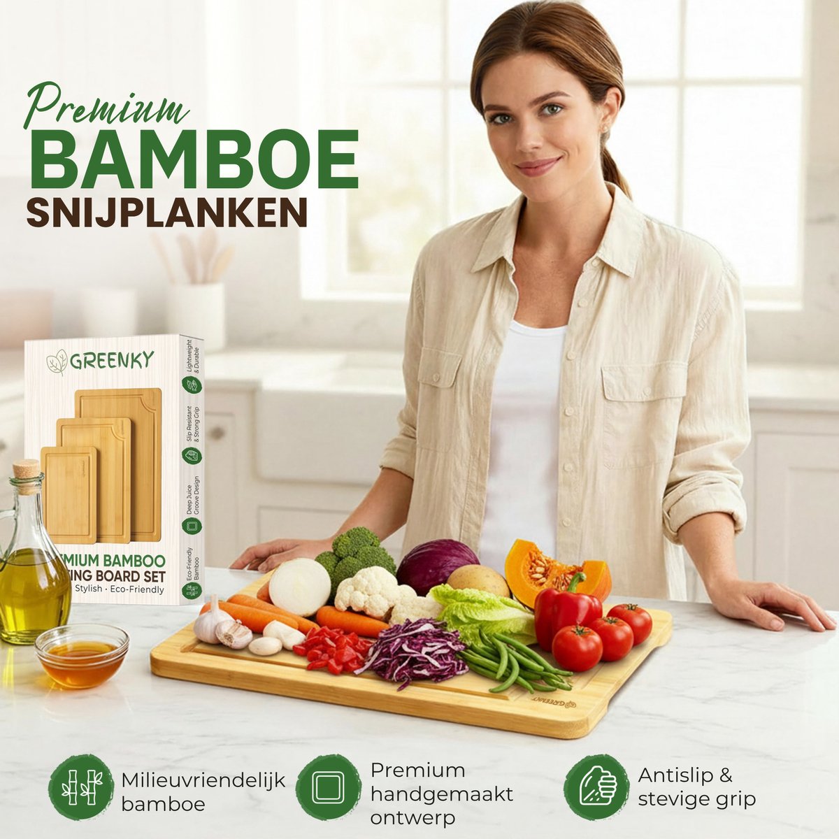 Greenky Bamboo Cutting Boards Set 2