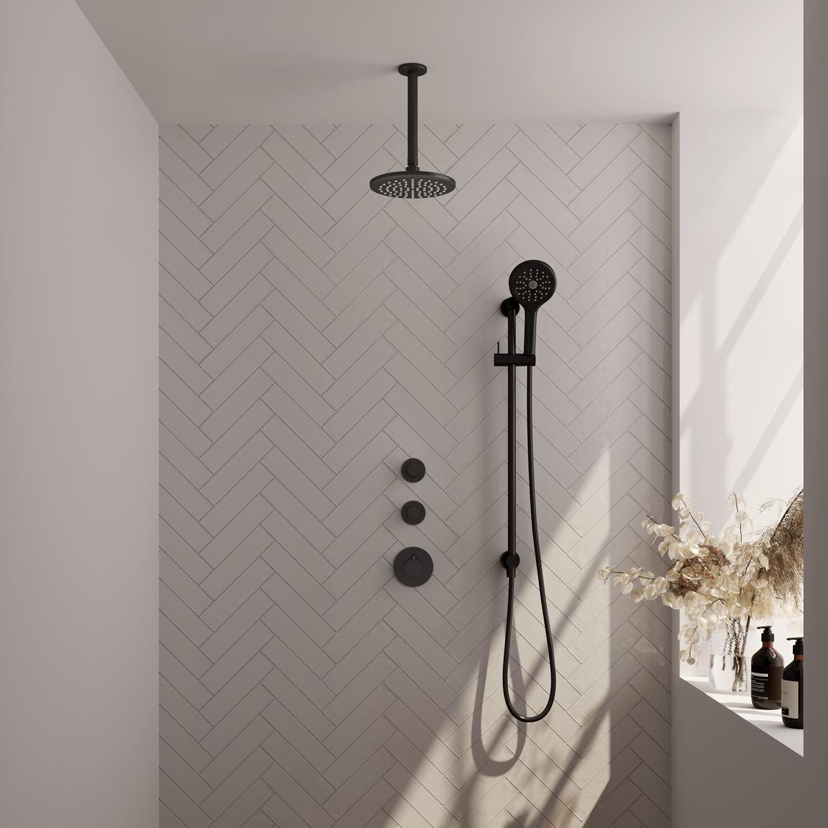 Brauer Black Edition Thermostatische Regendoucheset Inbouw - Hoofddouche 20 cm - Handdouche 3 Standen - Doucheslang - Geintegreerde Glijstang - Mat Zwart