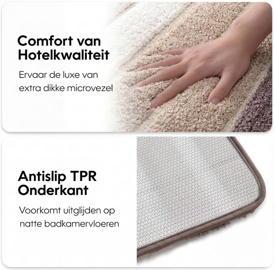 MAESON Badmat 60x90 cm - Antislip & Waterbestendig - Douchemat voor Badkamer - Beige - Wit - Groot - Geschikt voor Douche & Bad