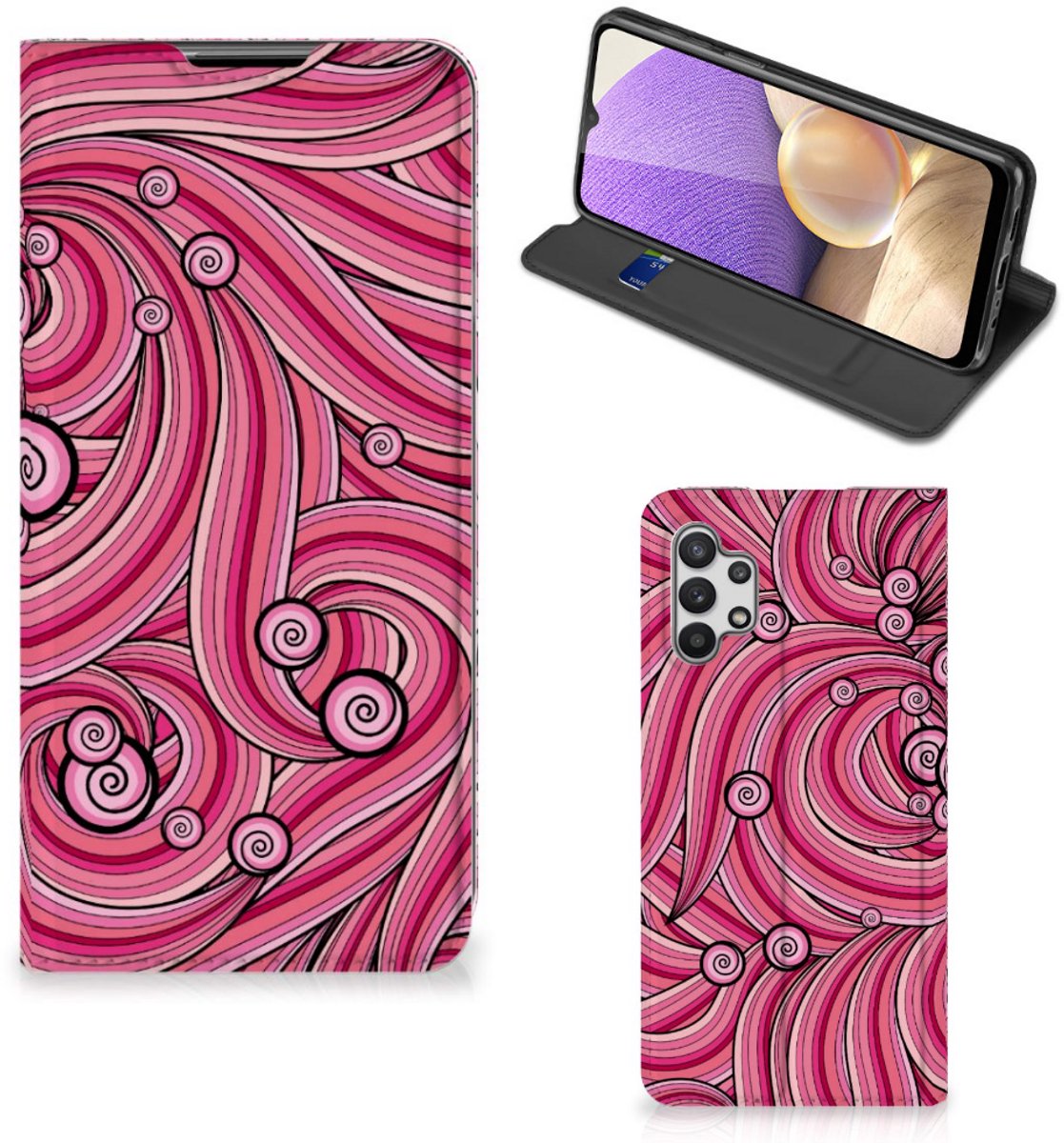 Standcase Hoesje voor Samsung Galaxy A32 5G Bookcase Swirl Pink