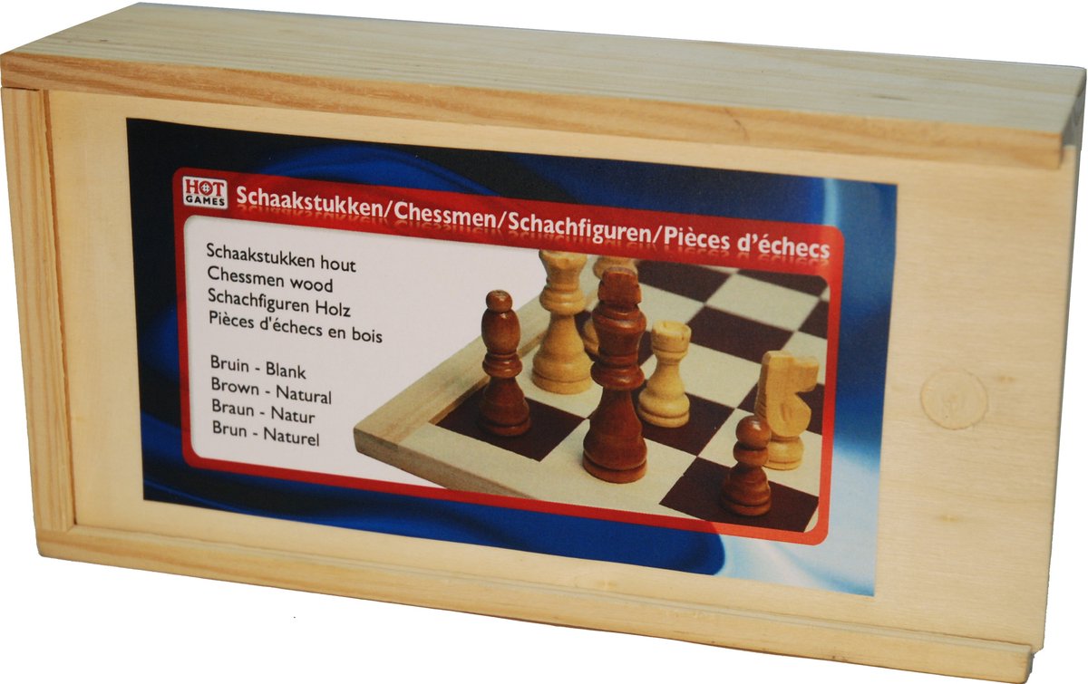 Schaakstukken Blank/bruin 77 mm. Staunton maat 3 in kist
