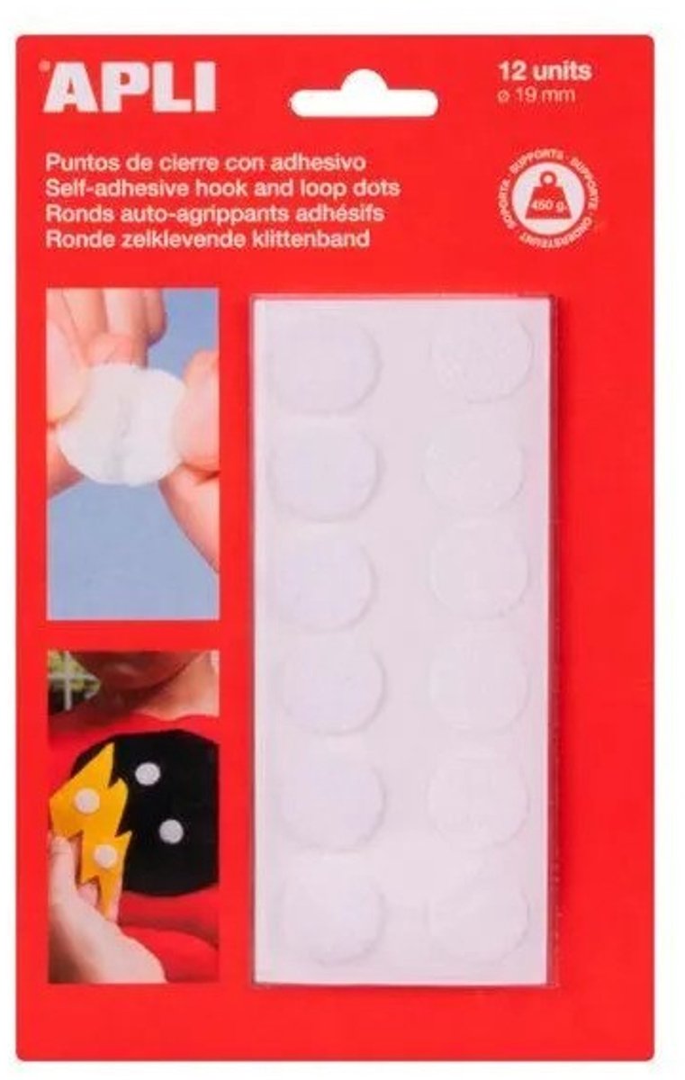 Apli Klittenband Rond Zelfklevend - d 19 mm - Wit - 12 stuk