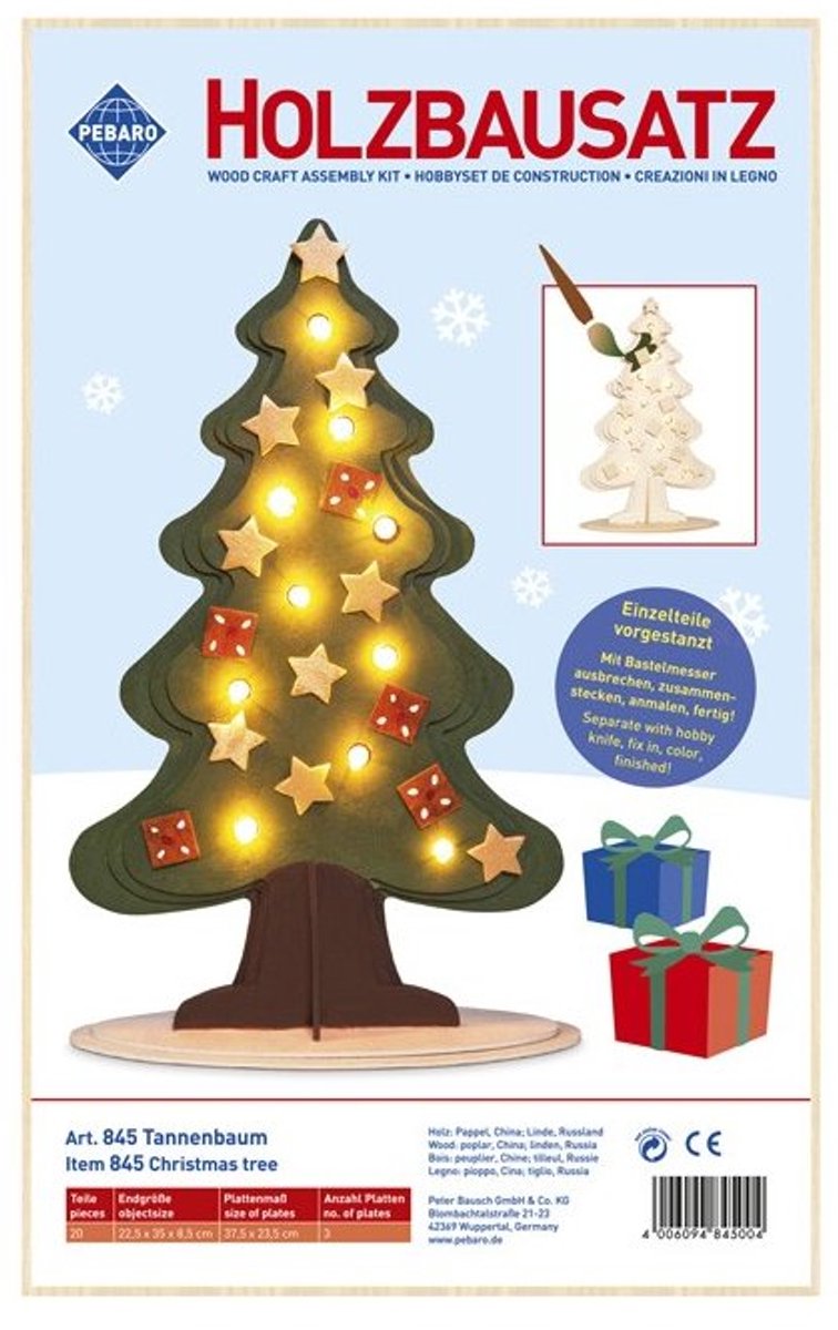 Pebaro houten bouwset kerstboom creatief knutselen 22,5 x 35 x 8,5 cm.