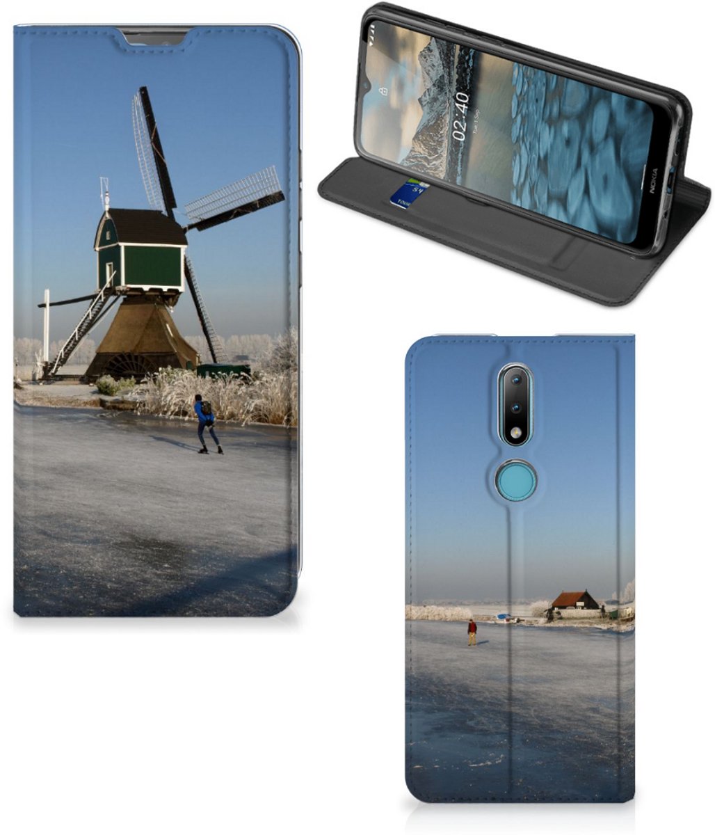 Book Case voor Nokia 2.4 Book Cover Schaatsers