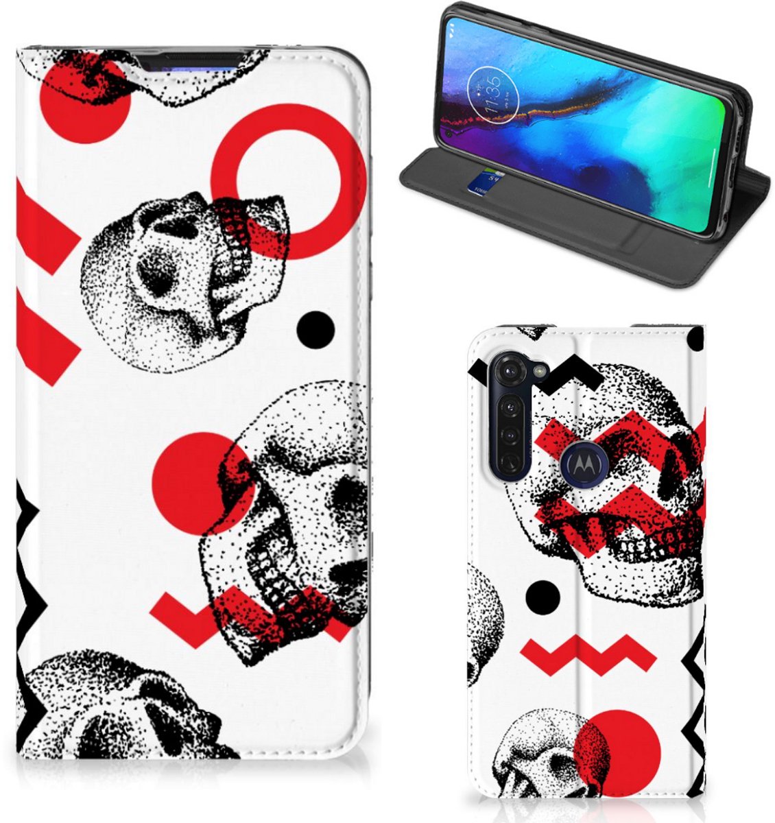 Mobiel BookCase Motorola Moto G Pro Skull Red