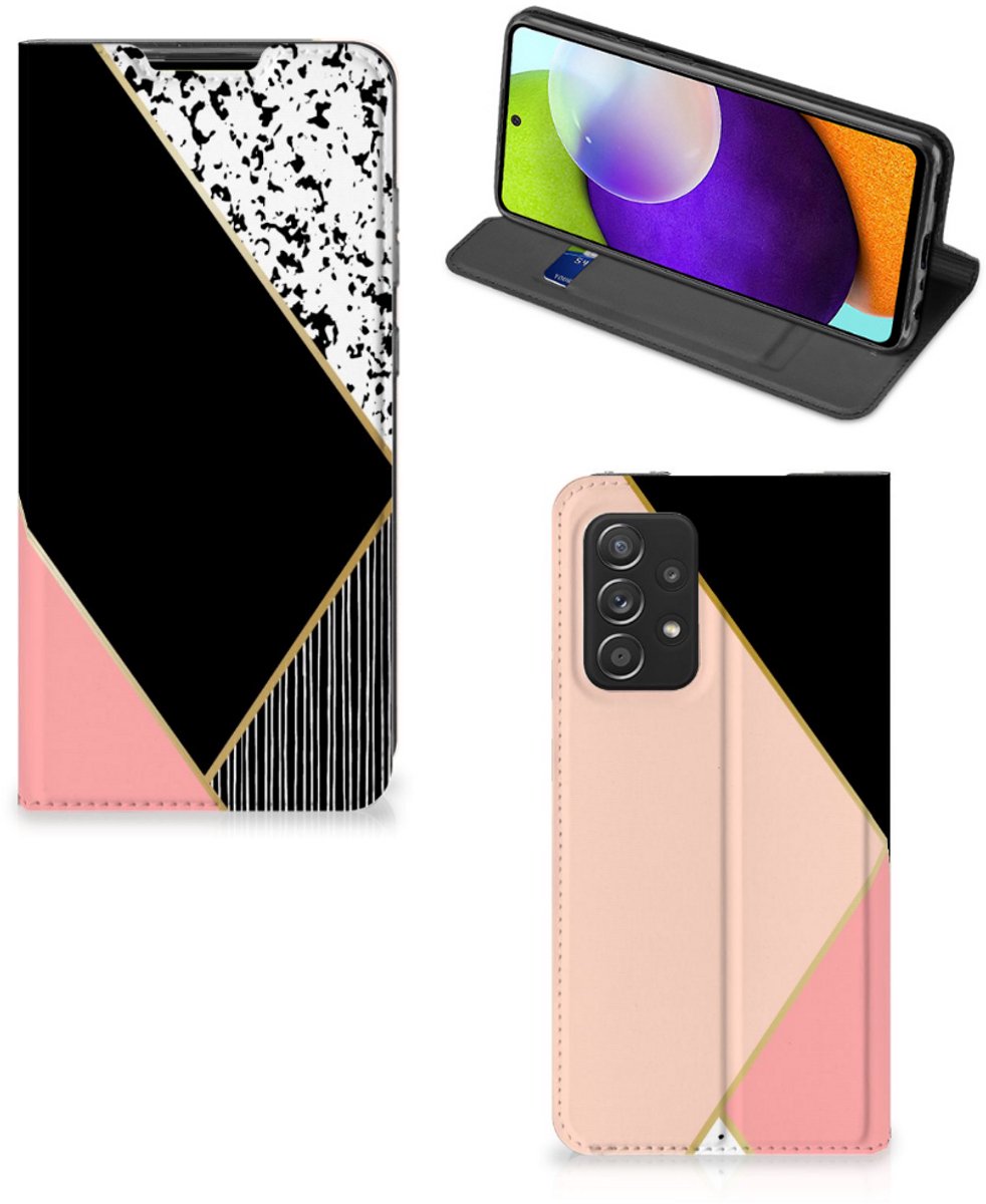 Samsung Galaxy A52 Stand Case Zwart Roze Vormen