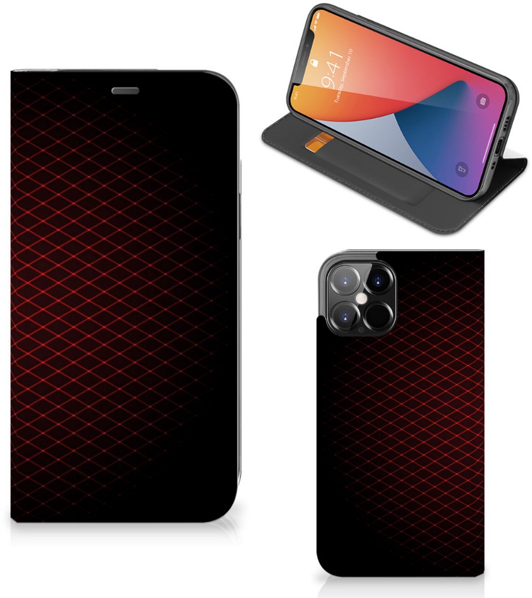 iPhone 12 Pro Max Hoesje met Magneet Geruit Rood