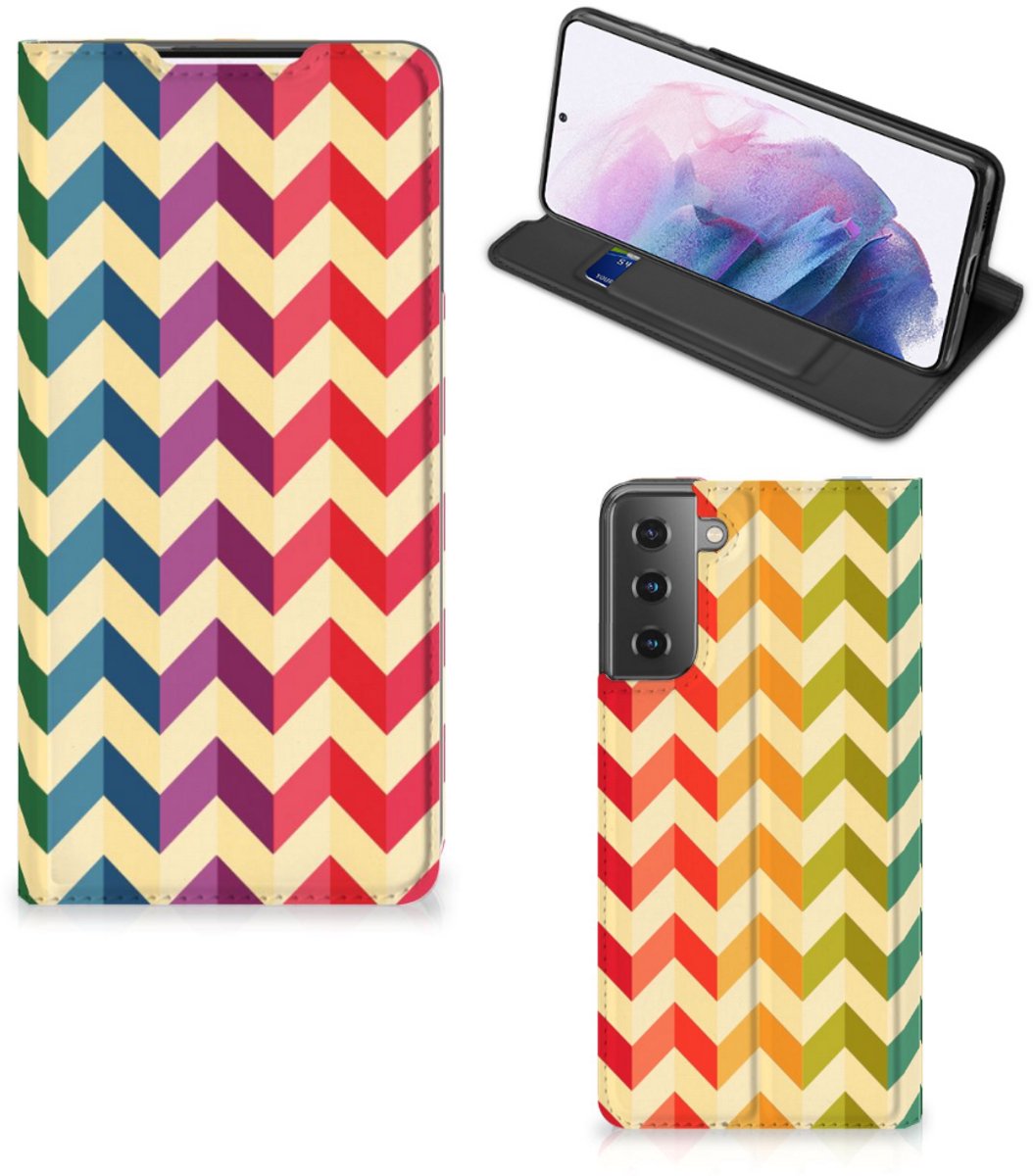 Standcase Hoesje voor Samsung Galaxy S21 Plus Hoesje met Magneet Zigzag Multi Color