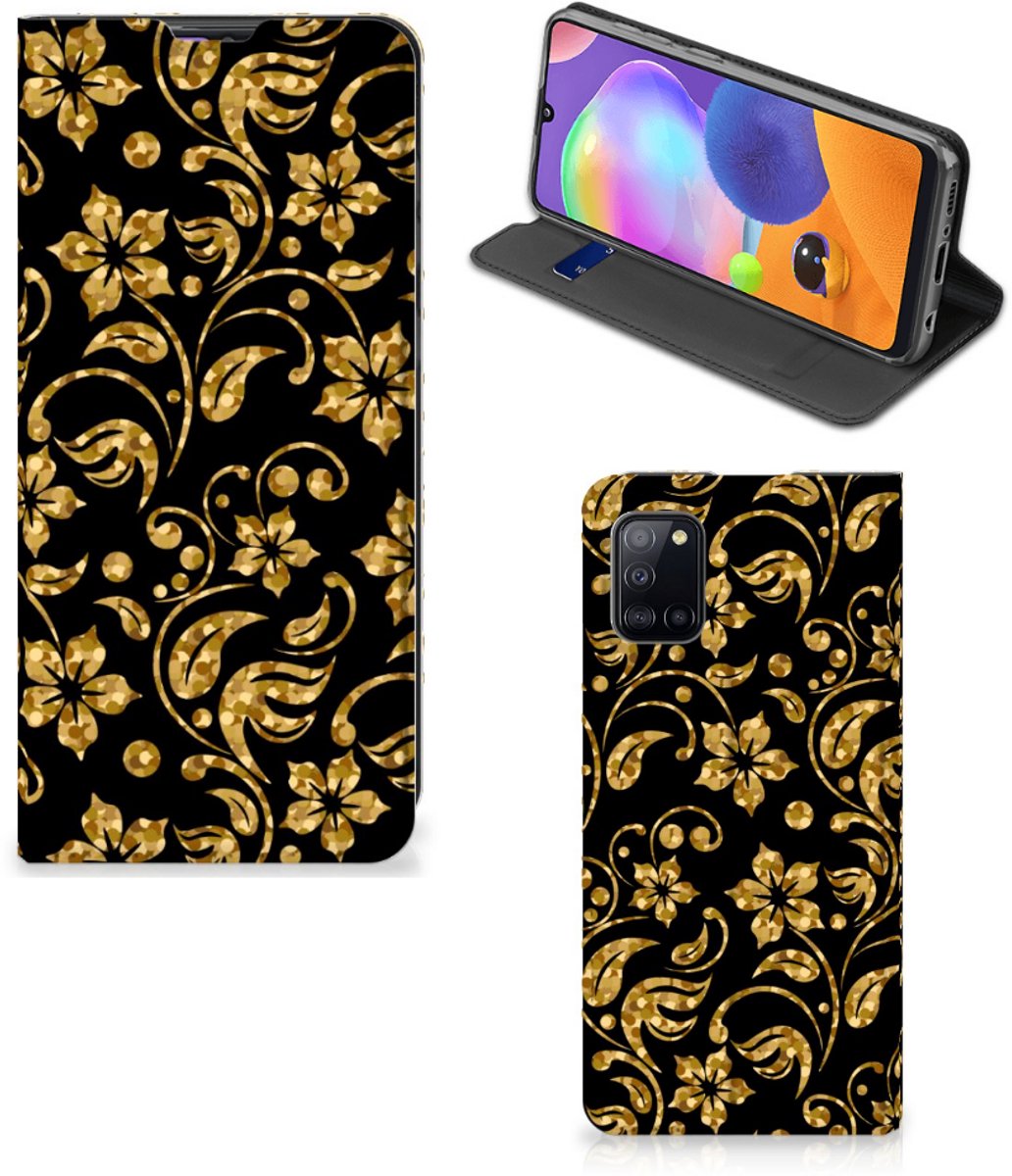 Samsung Galaxy A31 Smart Cover Gouden Bloemen