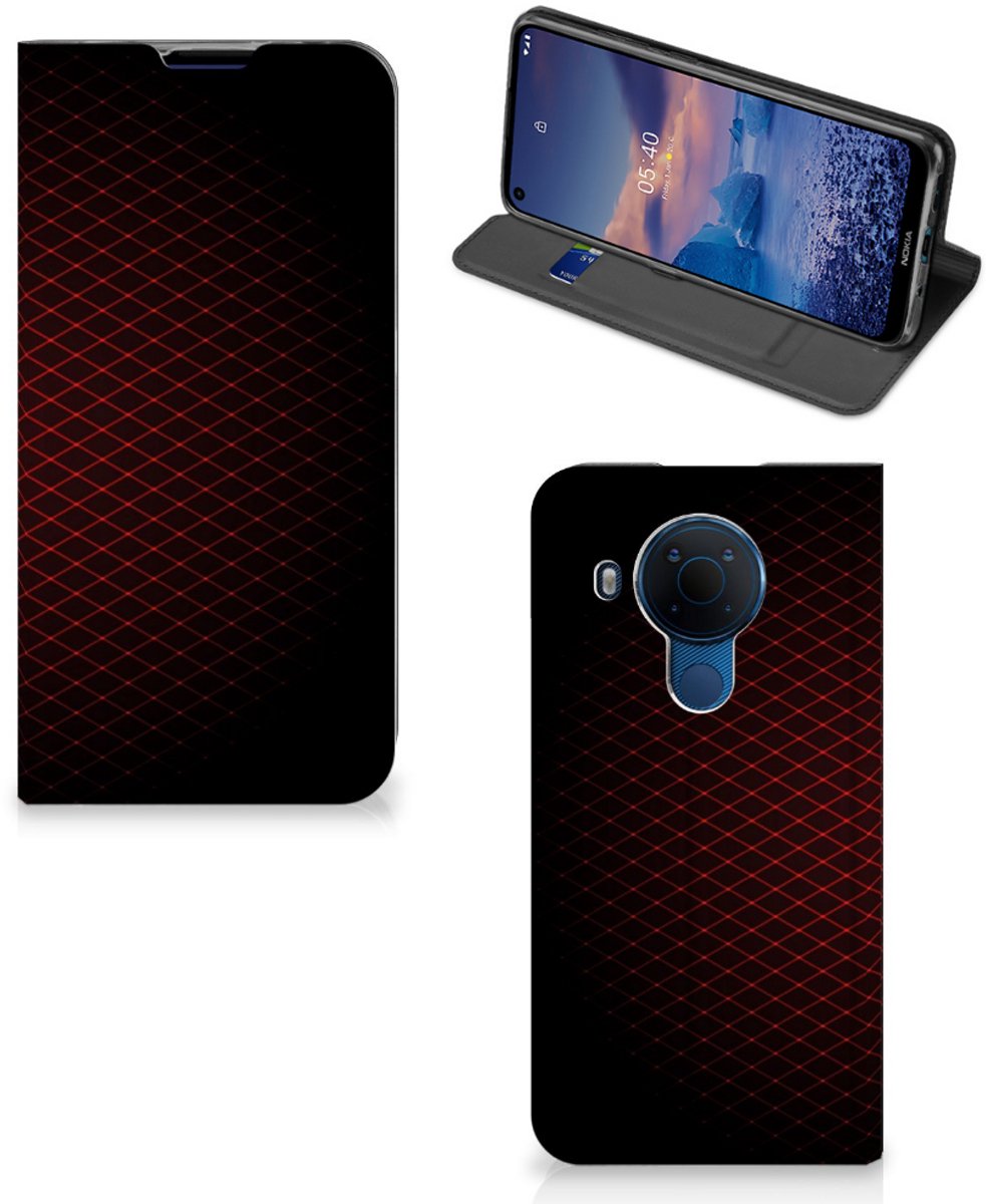 Nokia 5.4 Hoesje met Magneet Geruit Rood
