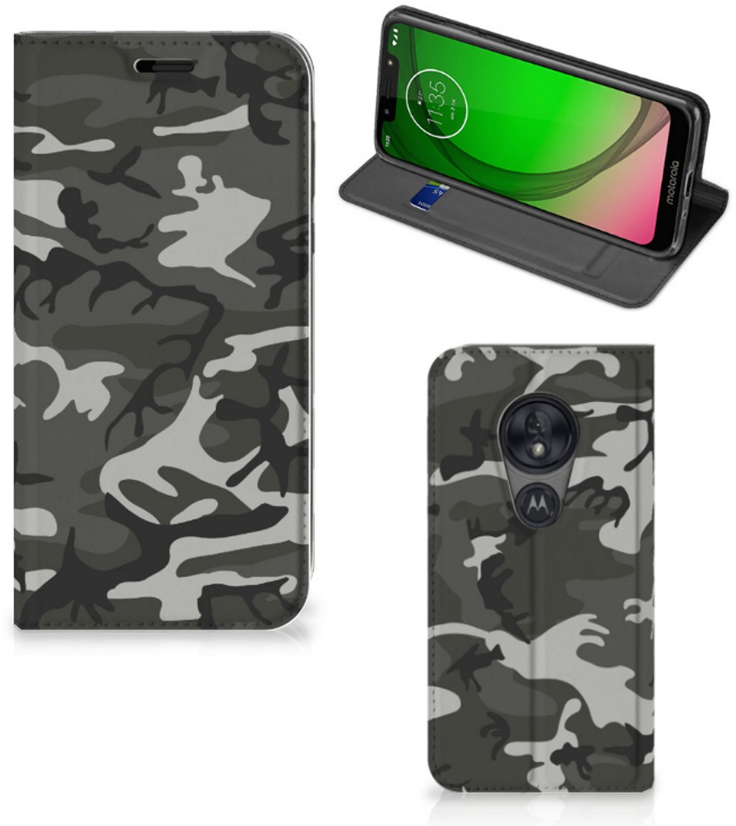 Book Case voor Motorola Moto G7 Play Hoesje met Magneet Army Light