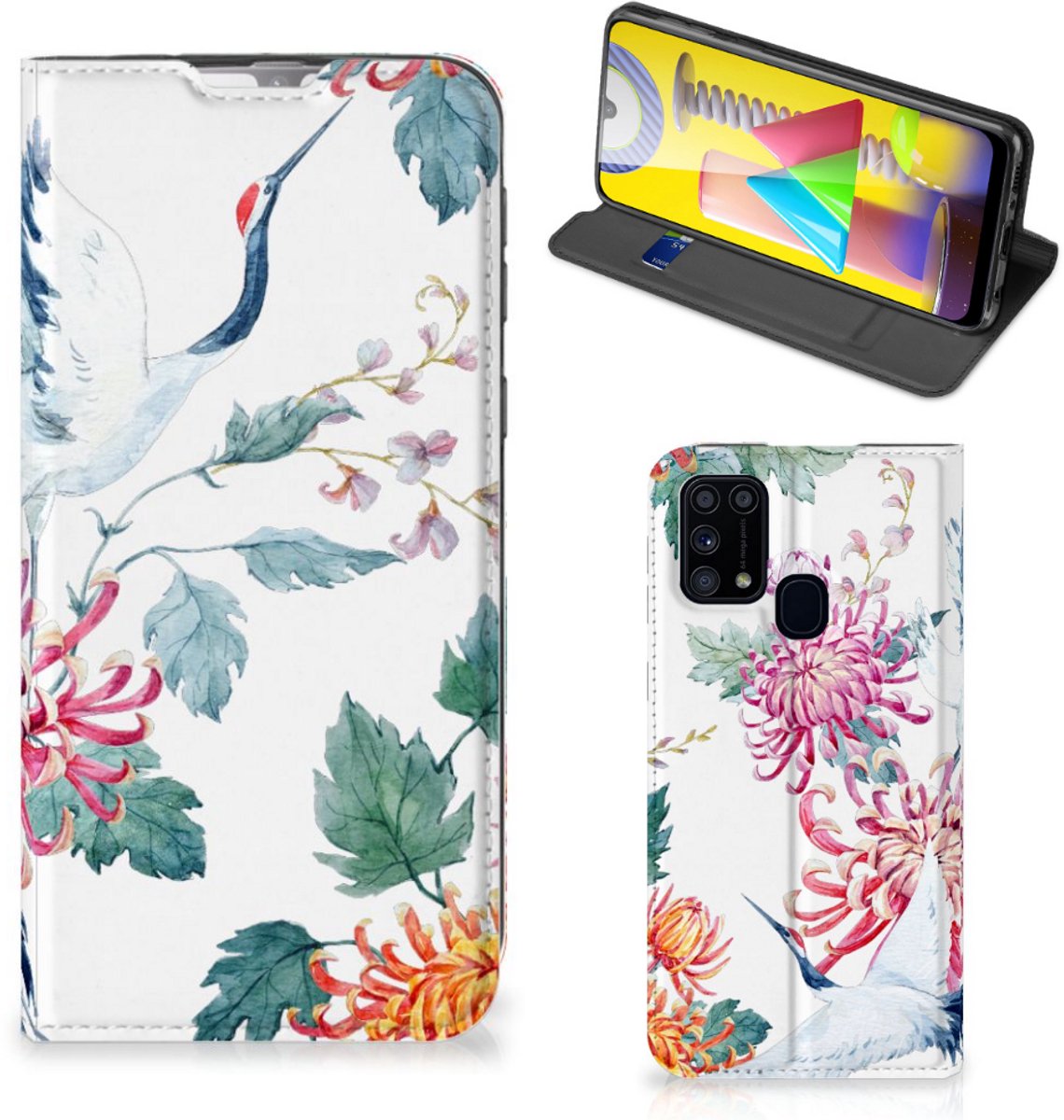 Samsung Galaxy M31 Hoesje maken Bird Flowers