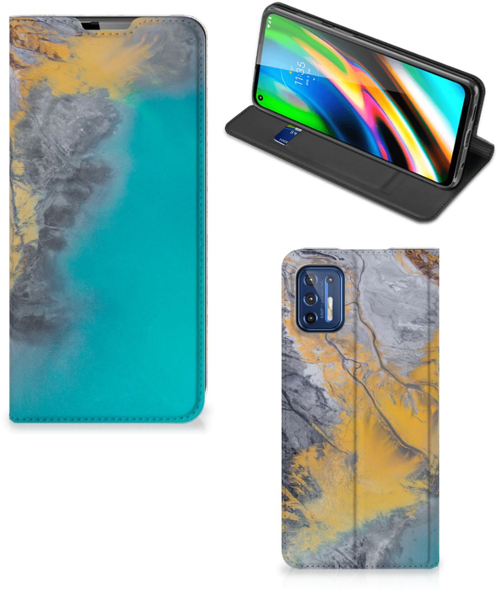 Motorola Moto G9 Plus Standcase Marble Blue Gold