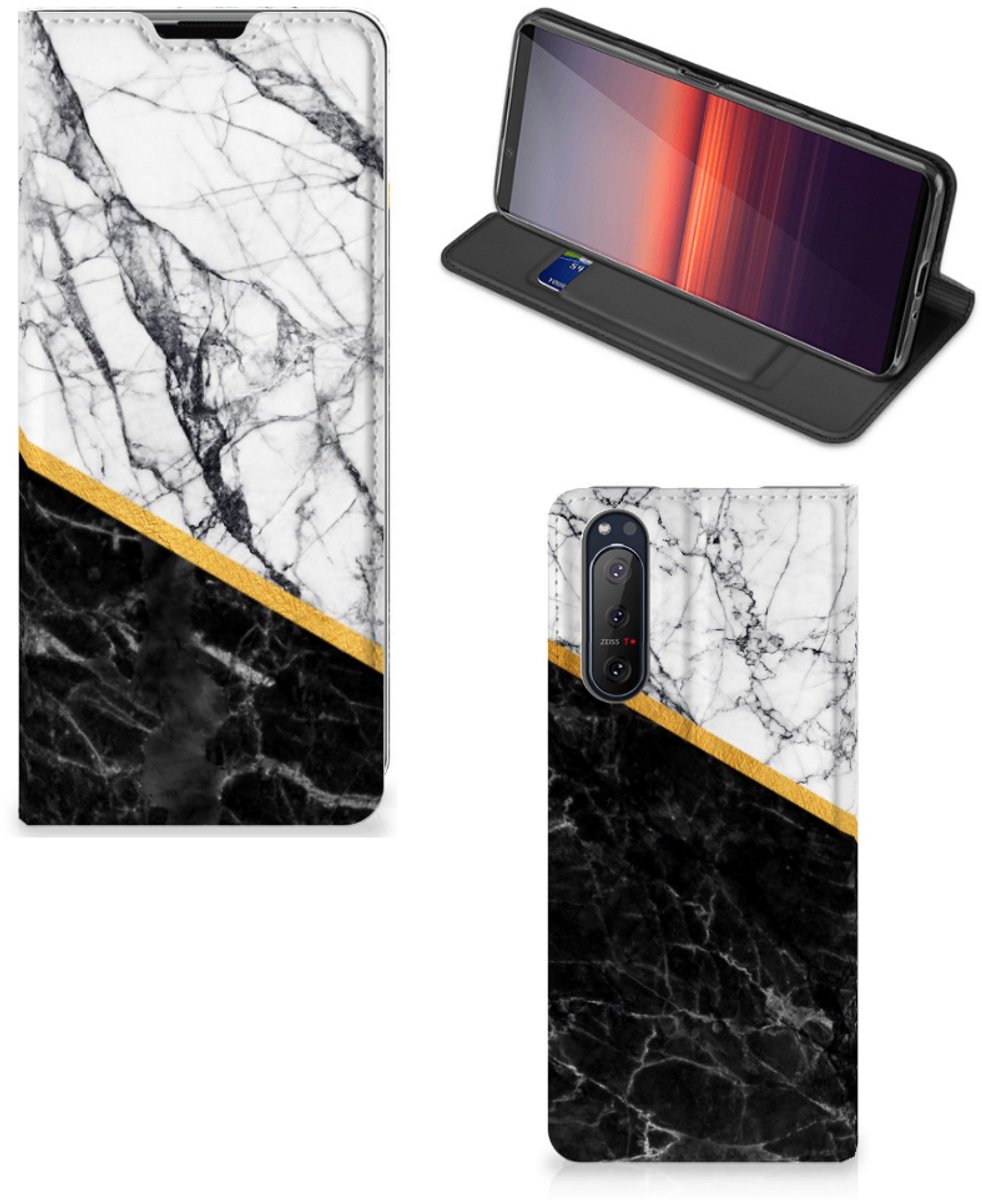 Sony Xperia 5 II Standcase Marmer Wit Zwart - Origineel Cadeau Man