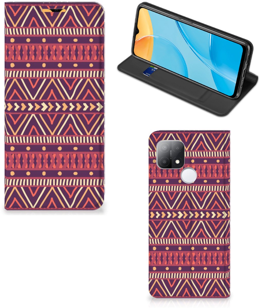 Book Case voor OPPO A15 Hoesje met Magneet Aztec Paars