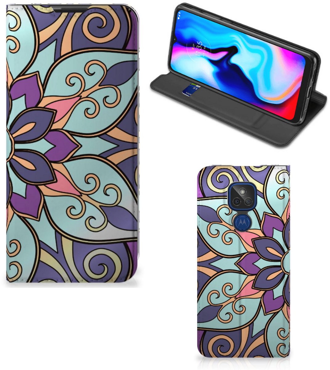 Motorola Moto G9 Play Smart Cover Purple Flower