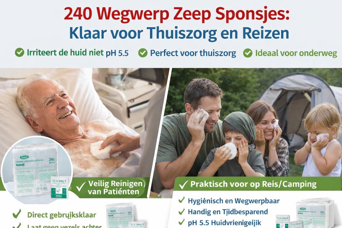 240 WEGWERP ZEEP-SPONSJES / WASHANDJES MET ALOE VERA – PH 5,5 – ULTRAHYGIËNISCH – PERFECT VOOR THUISZORG, SCHOLEN, REIZEN EN DAGELIJKS GEBRUIK