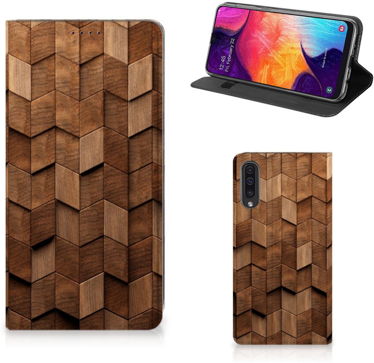 Book Wallet Case voor Samsung Galaxy A50 Wooden Cubes