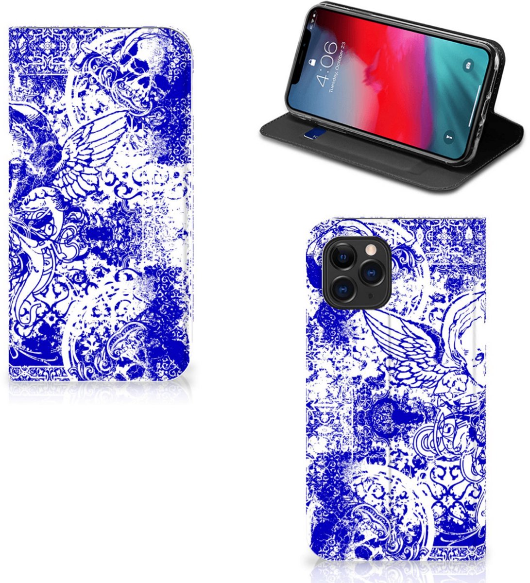 Mobiel BookCase Apple iPhone 11 Pro Angel Skull Blauw