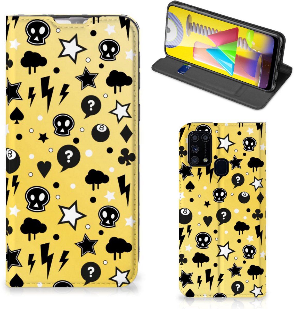 Mobiel BookCase Samsung Galaxy M31 Punk Geel