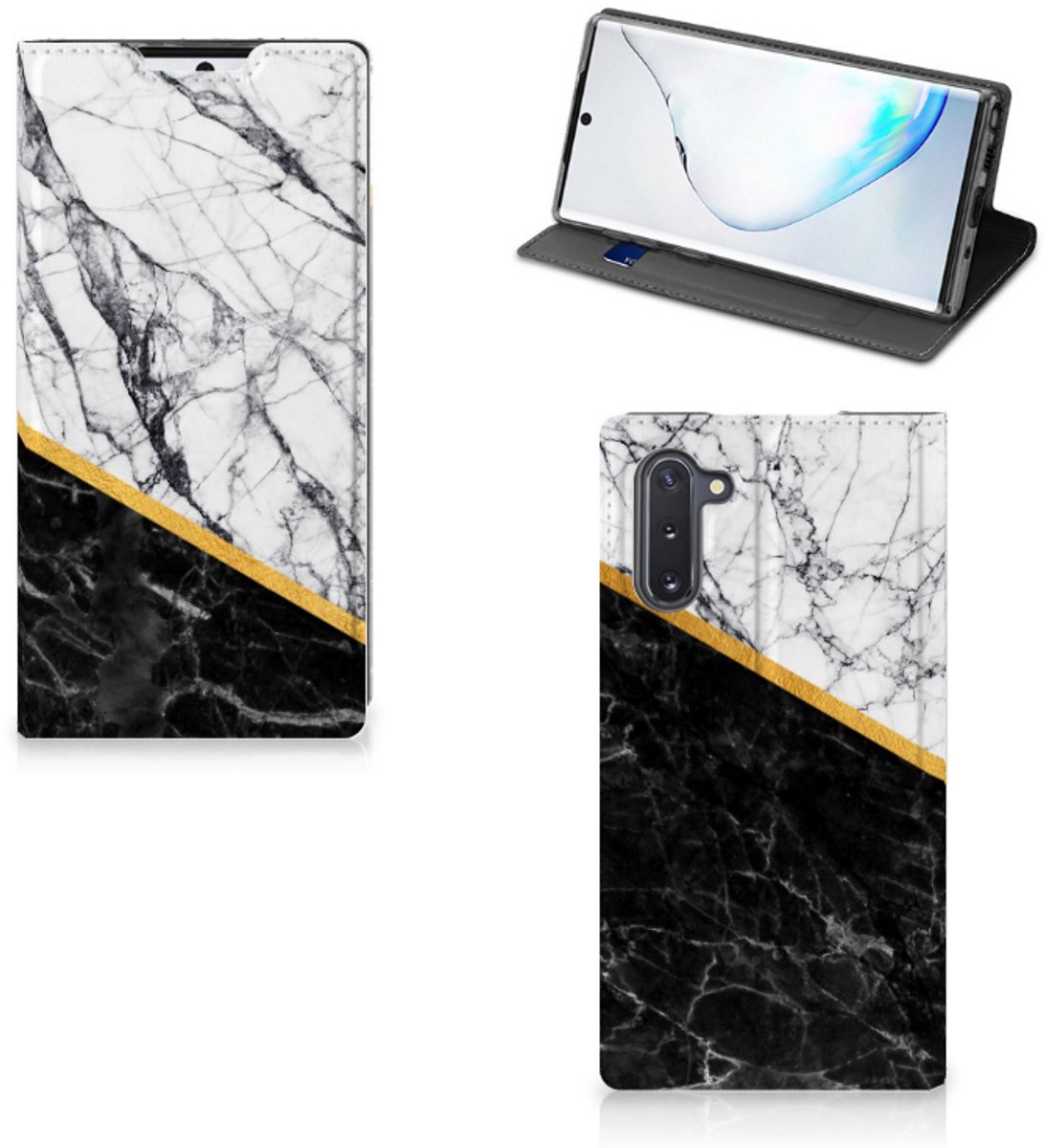 Samsung Galaxy Note 10 Standcase Marmer Wit Zwart - Origineel Cadeau Man