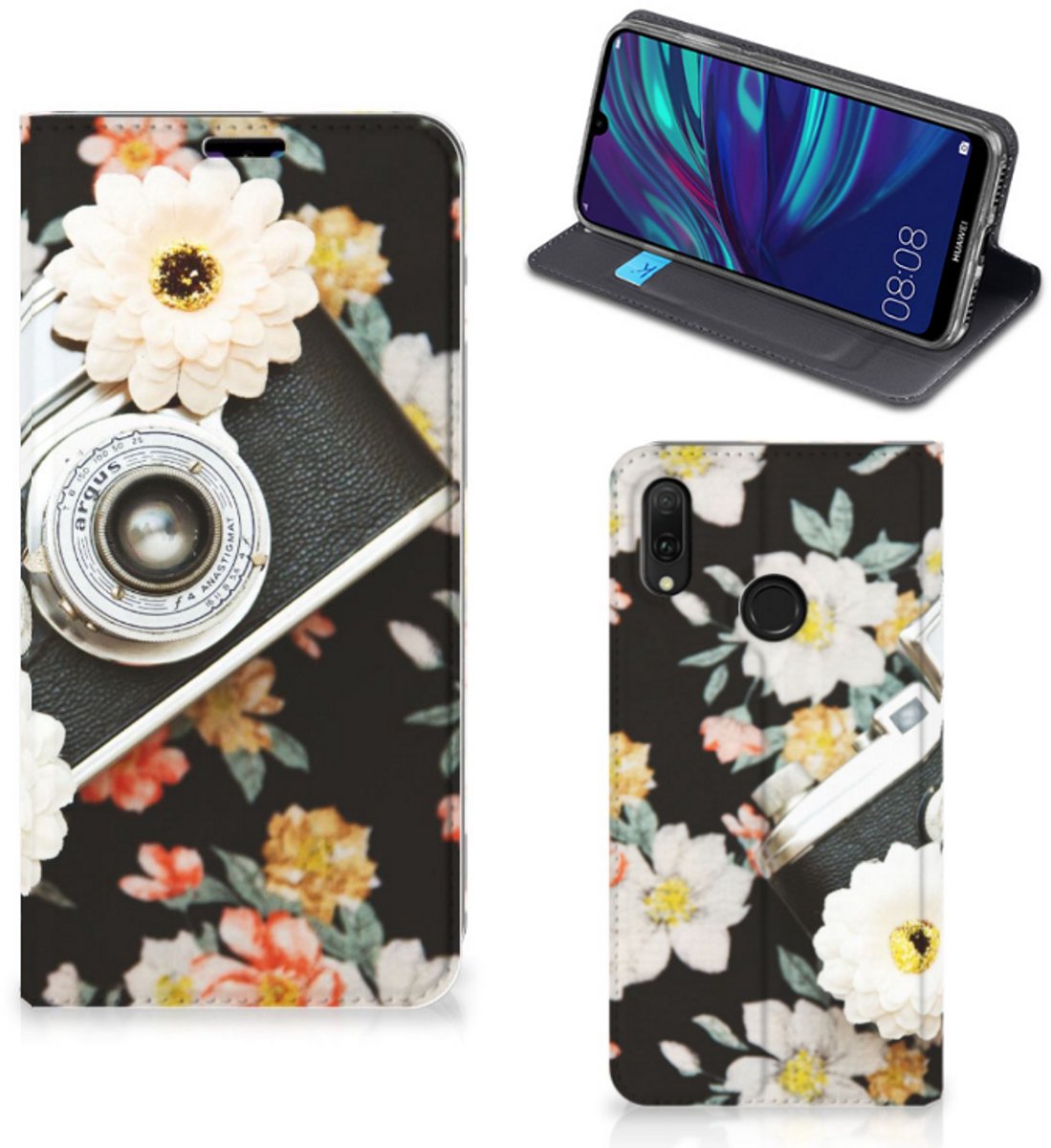 Huawei Y7 hoesje Y7 Pro (2019) Stand Case Vintage Camera