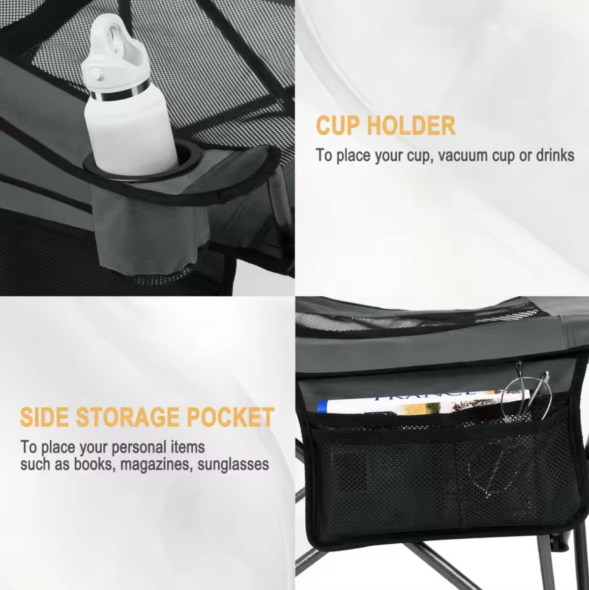 Ligstoel - Ligbed - Camping Stoel - Luxe Ligstoel - Loungestoel - Stoel voor Buiten - Klapstoel Camping - Opvouwbaar - Met Afneembare Voetsteun - Incl Bekerhouder - Incl Draagtas - Verstelbare Rugleuning - Grijs — cadeau in Sport & Outdoor - foto 3
