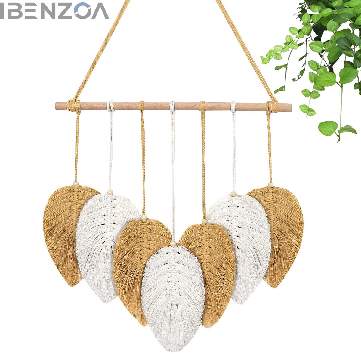 Ibenzoa Wandkleed - Geweven Blad - 50x80 cm - Geel - Katoen