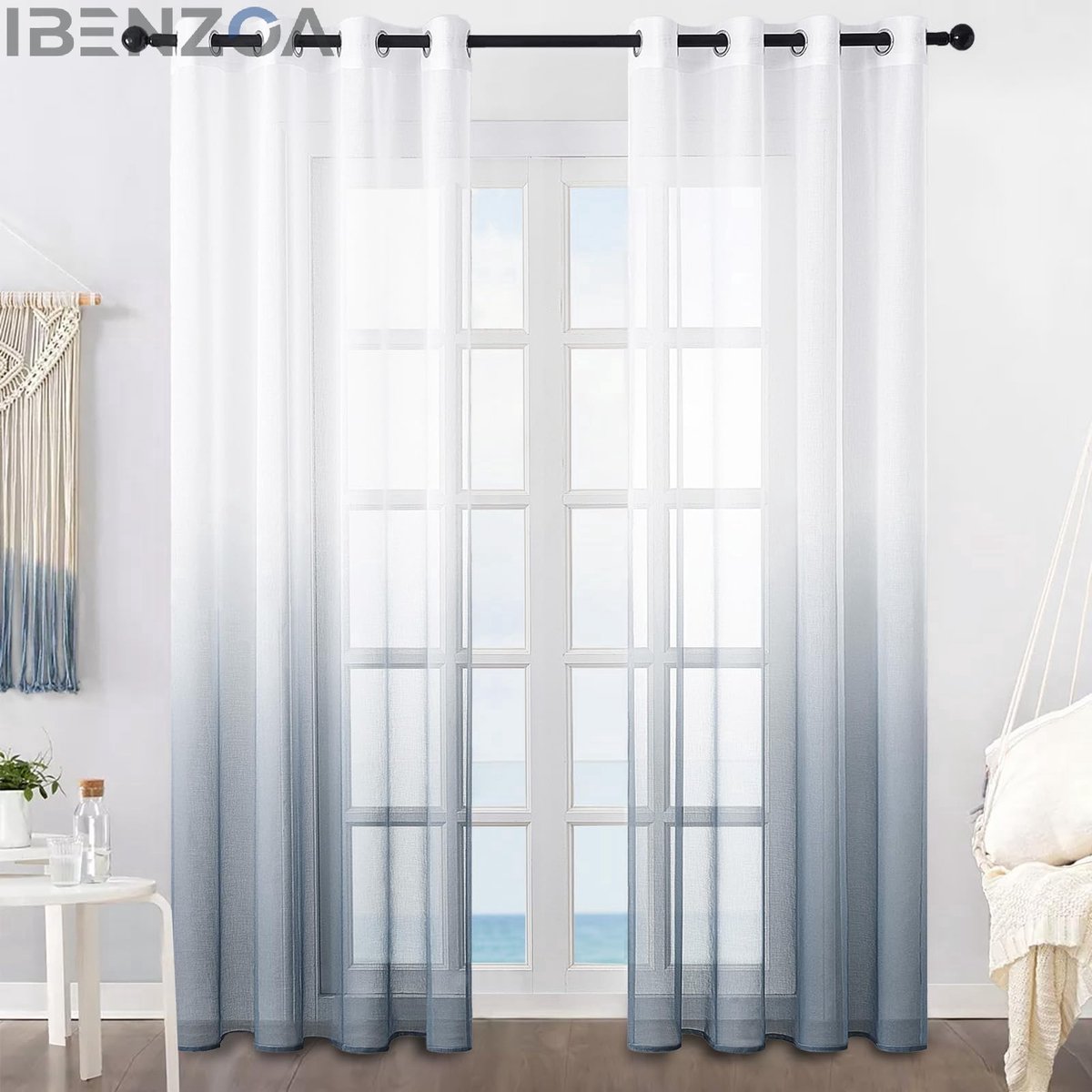 Ibenzoa Vitrage Gordijnen - Grijs - 145x160 cm - Polyester - Set van 2